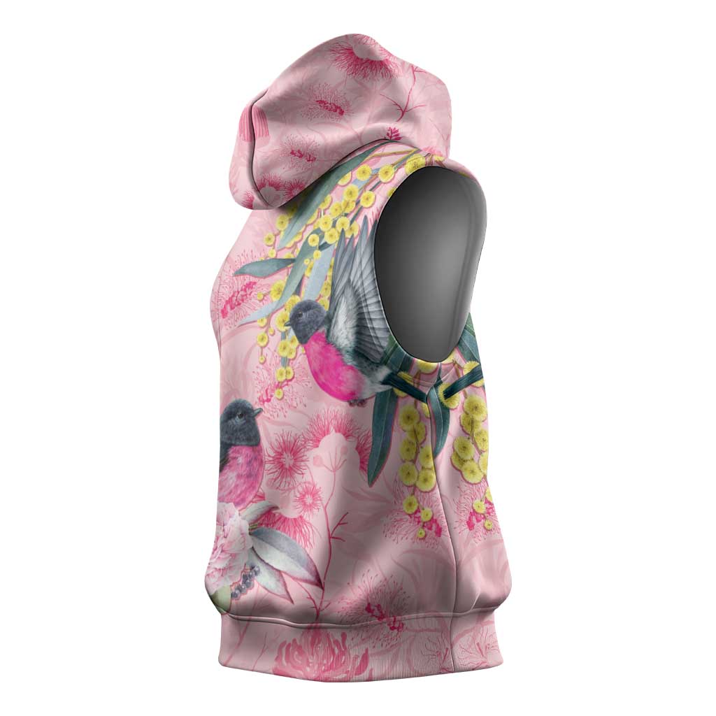 Birds and Floral Aussie Pink Robins Sleeveless Hoodie Rosy Glow - Aussie Hoodie
