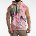 Birds and Floral Aussie Pink Robins Sleeveless Hoodie Rosy Glow - Aussie Hoodie