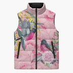Birds and Floral Aussie Pink Robins Sleeveless Puffer Jacket Rosy Glow - Aussie Hoodie