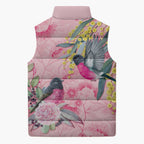 Birds and Floral Aussie Pink Robins Sleeveless Puffer Jacket Rosy Glow - Aussie Hoodie