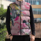 Birds and Floral Aussie Pink Robins Sleeveless Puffer Jacket Rosy Glow - Aussie Hoodie
