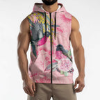 Birds and Floral Aussie Pink Robins Sleeveless Zip Hoodie Rosy Glow - Aussie Hoodie