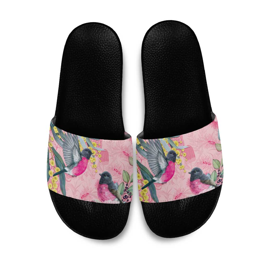 Birds and Floral Aussie Pink Robins Slide Sandals Rosy Glow - Aussie Hoodie