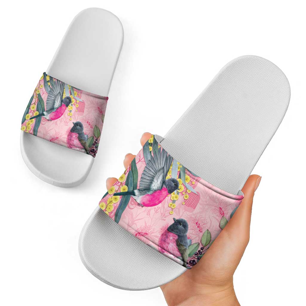 Birds and Floral Aussie Pink Robins Slide Sandals Rosy Glow - Aussie Hoodie