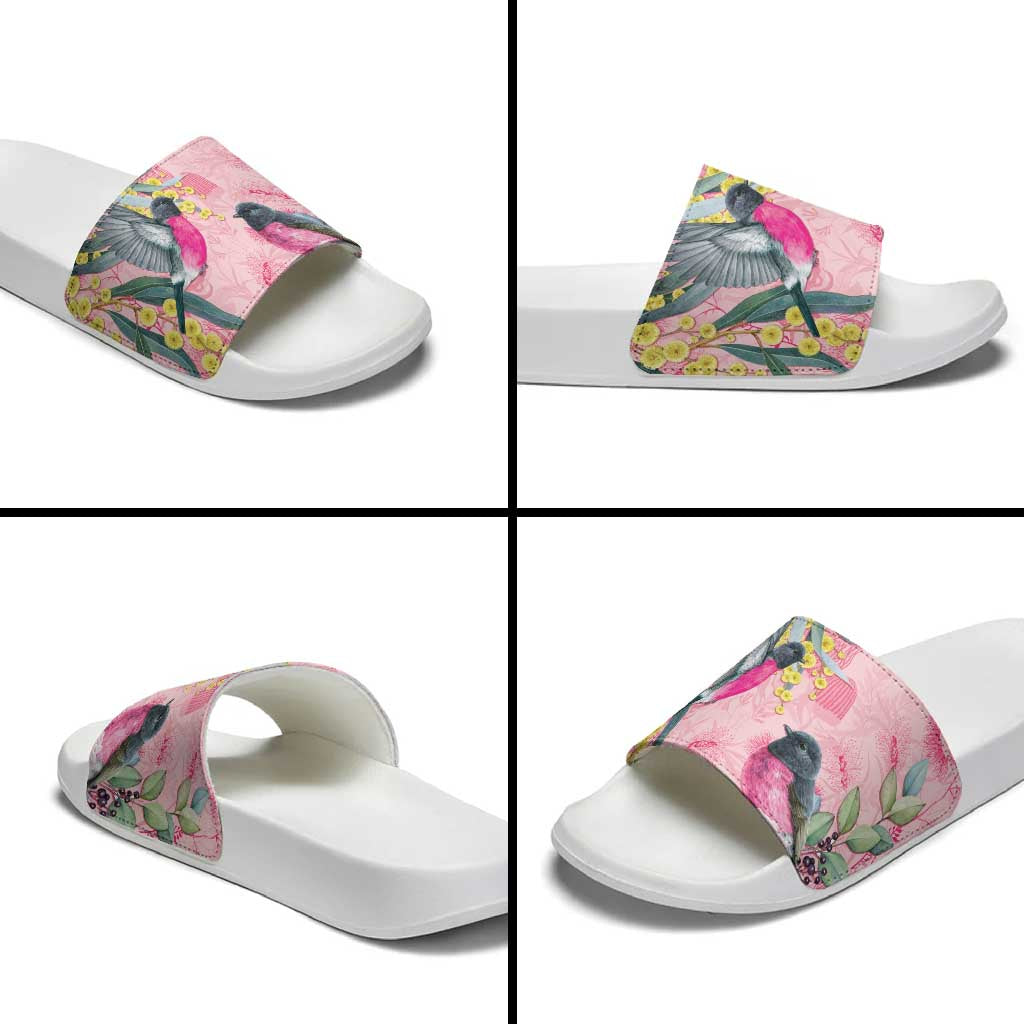 Birds and Floral Aussie Pink Robins Slide Sandals Rosy Glow - Aussie Hoodie