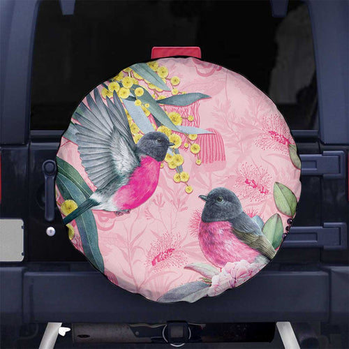 Birds and Floral Aussie Pink Robins Spare Tire Cover Rosy Glow - Aussie Hoodie