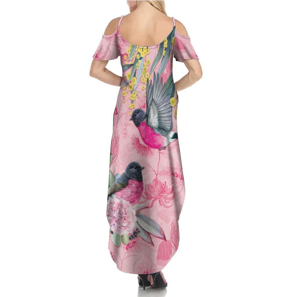 Birds and Floral Aussie Pink Robins Summer Maxi Dress Rosy Glow - Aussie Hoodie