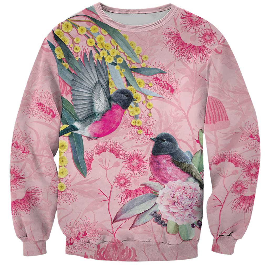 Birds and Floral Aussie Pink Robins Sweatshirt Rosy Glow - Aussie Hoodie