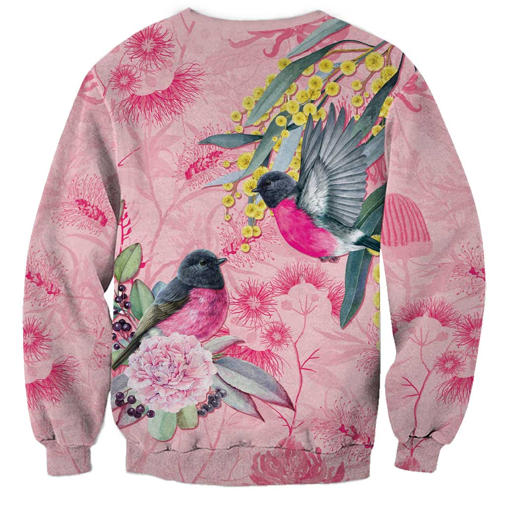 Birds and Floral Aussie Pink Robins Sweatshirt Rosy Glow - Aussie Hoodie