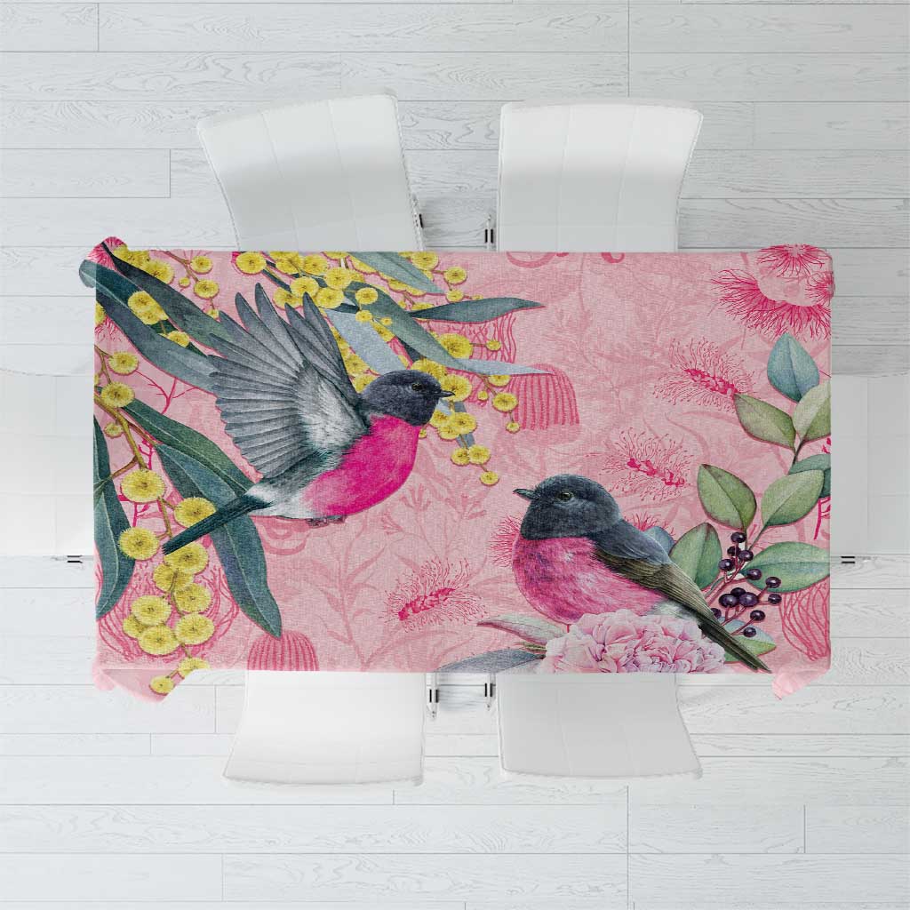 Birds and Floral Aussie Pink Robins Tablecloth Rosy Glow - Aussie Hoodie
