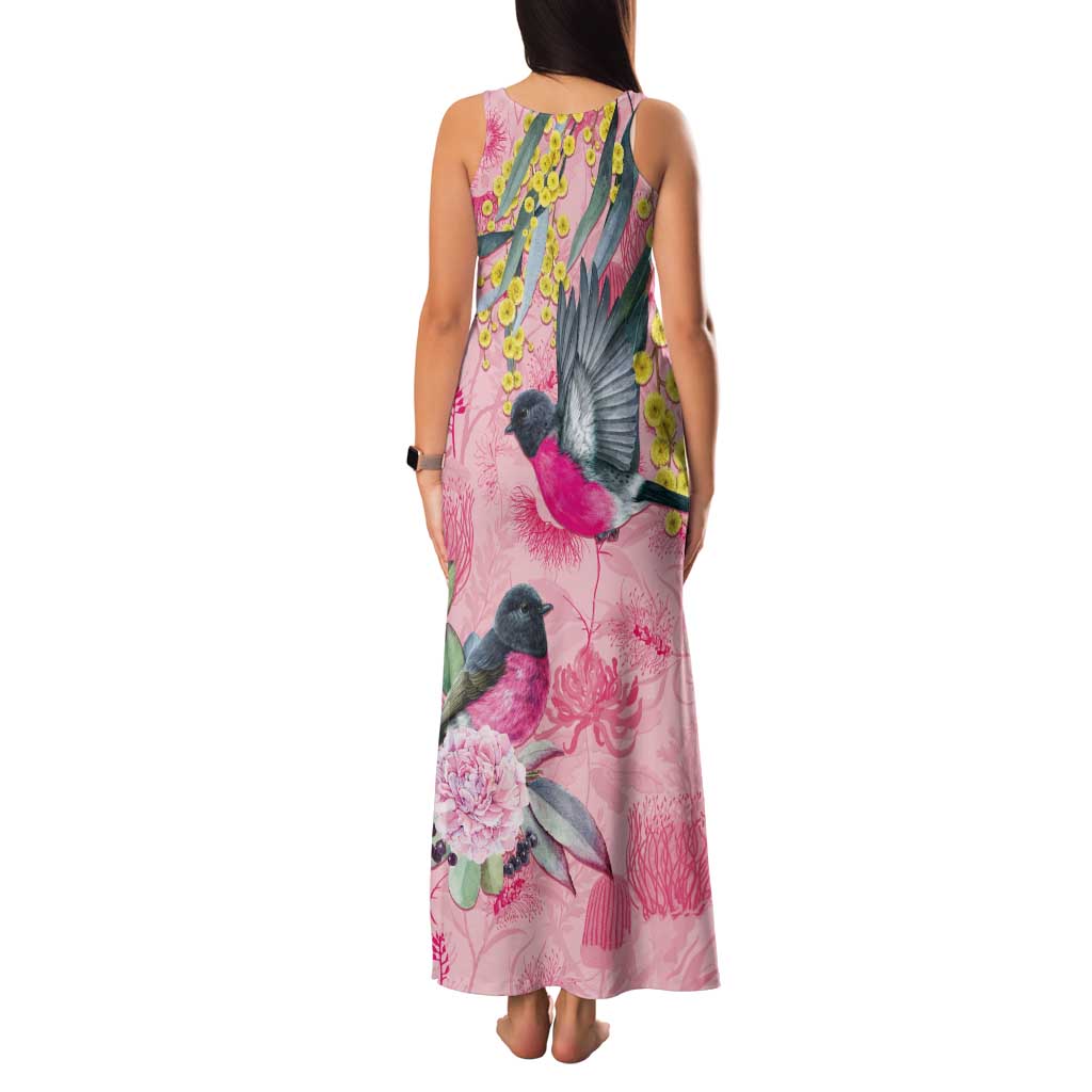 Birds and Floral Aussie Pink Robins Tank Maxi Dress Rosy Glow - Aussie Hoodie