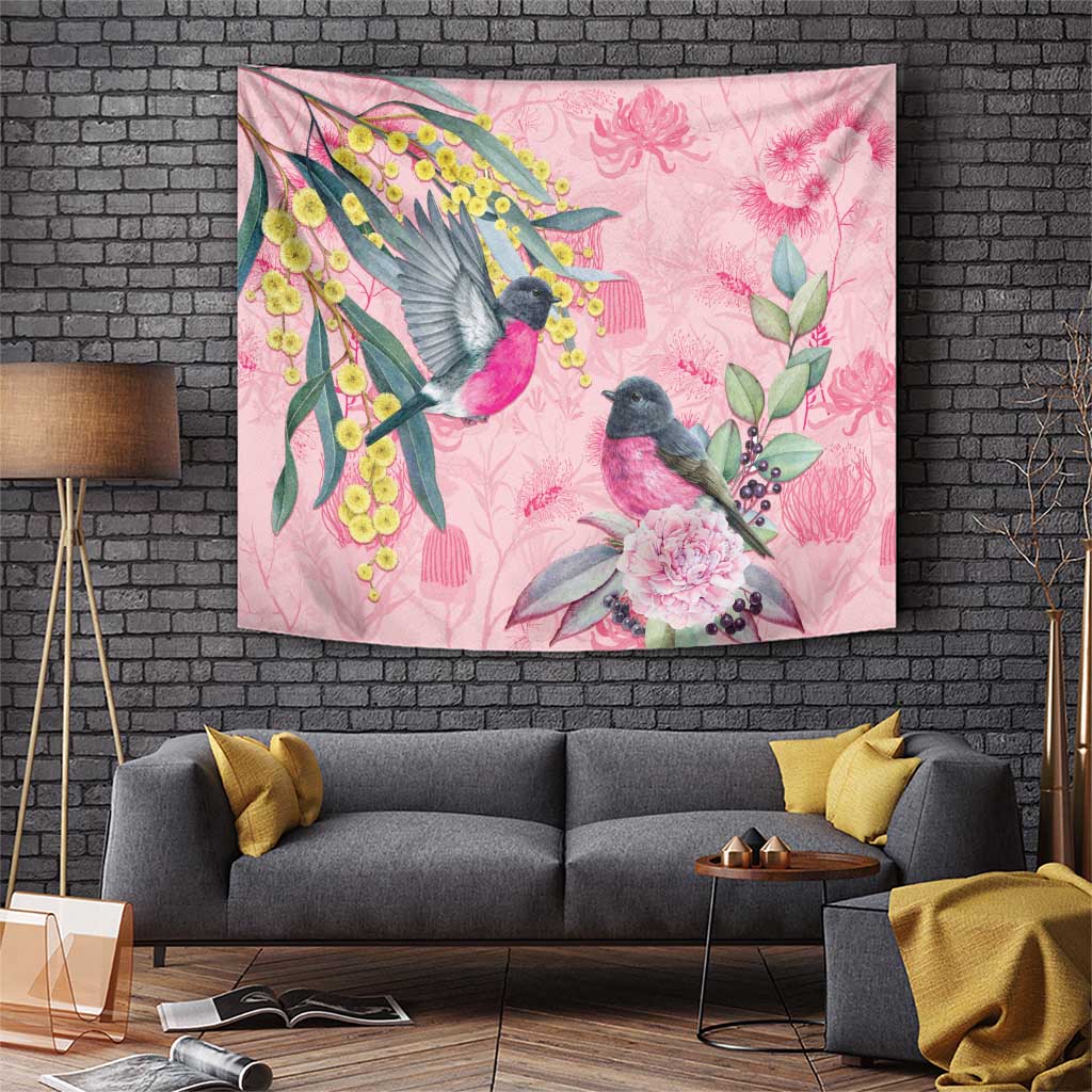 Birds and Floral Aussie Pink Robins Tapestry Rosy Glow - Aussie Hoodie