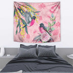 Birds and Floral Aussie Pink Robins Tapestry Rosy Glow - Aussie Hoodie
