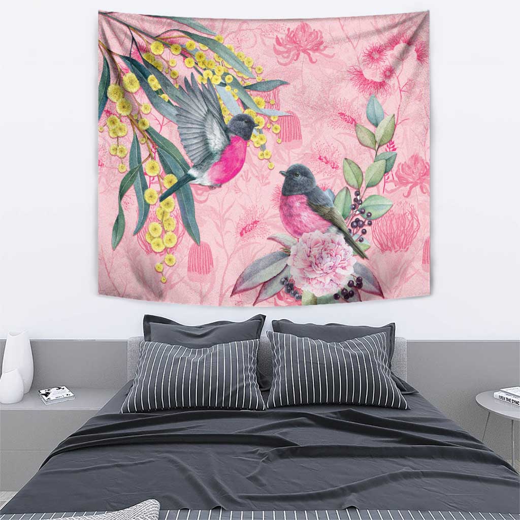 Birds and Floral Aussie Pink Robins Tapestry Rosy Glow - Aussie Hoodie