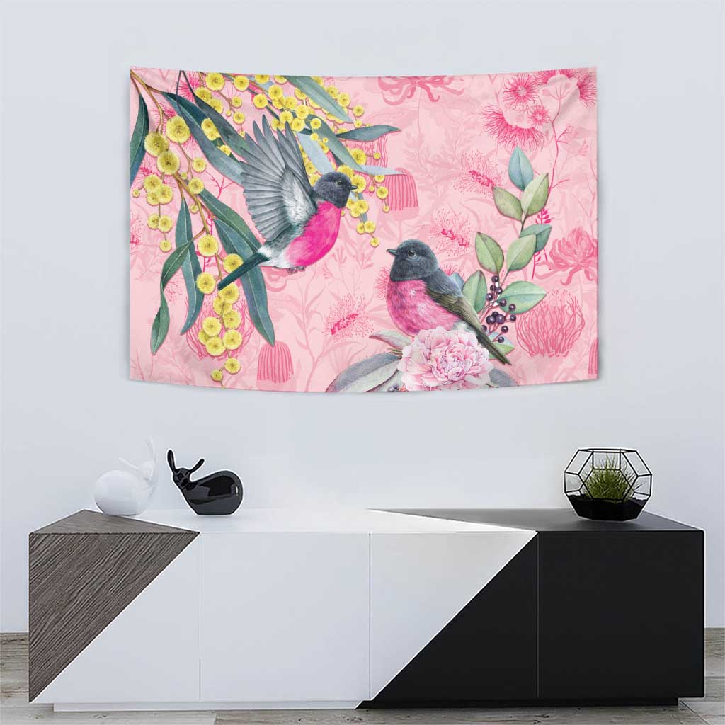 Birds and Floral Aussie Pink Robins Tapestry Rosy Glow - Aussie Hoodie