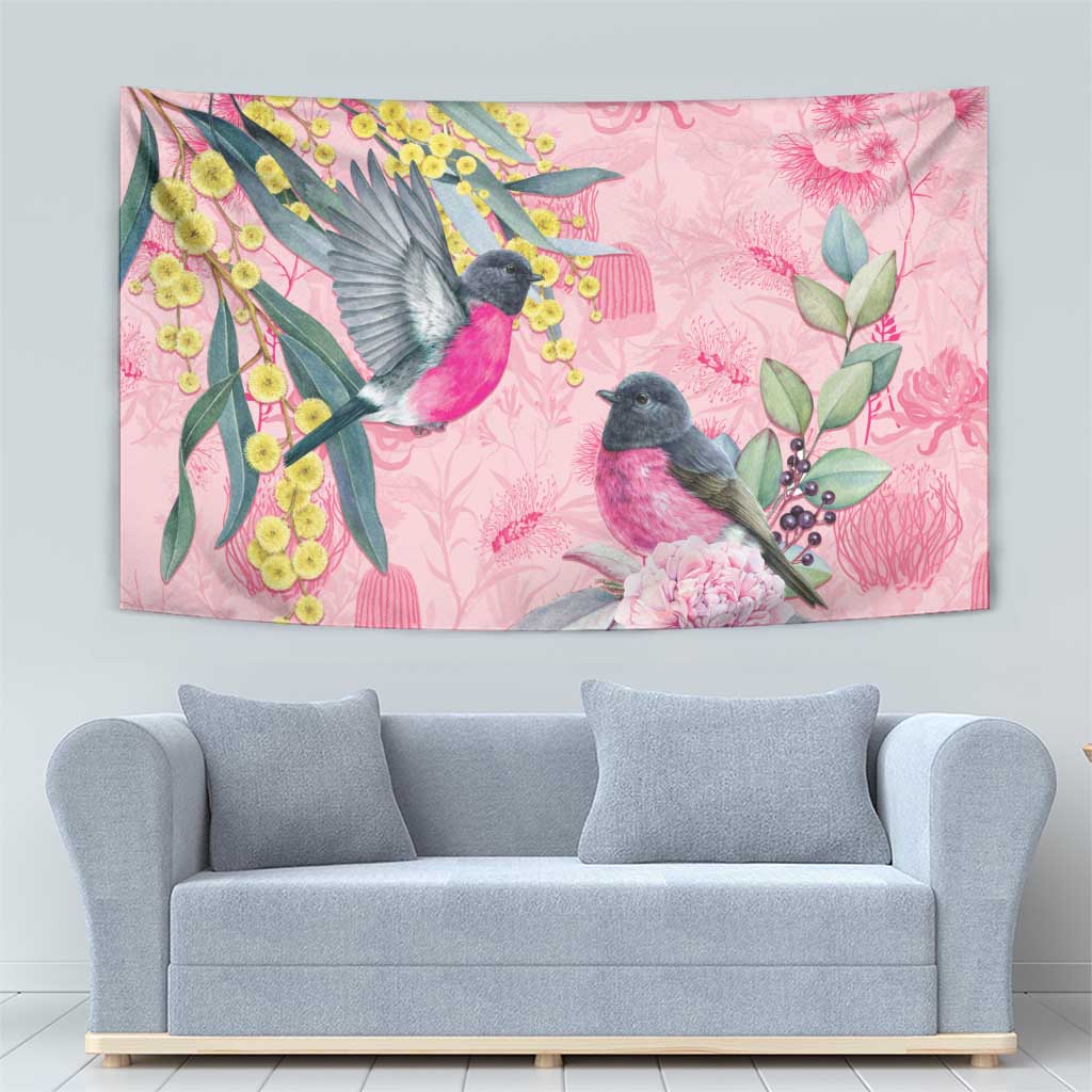 Birds and Floral Aussie Pink Robins Tapestry Rosy Glow - Aussie Hoodie