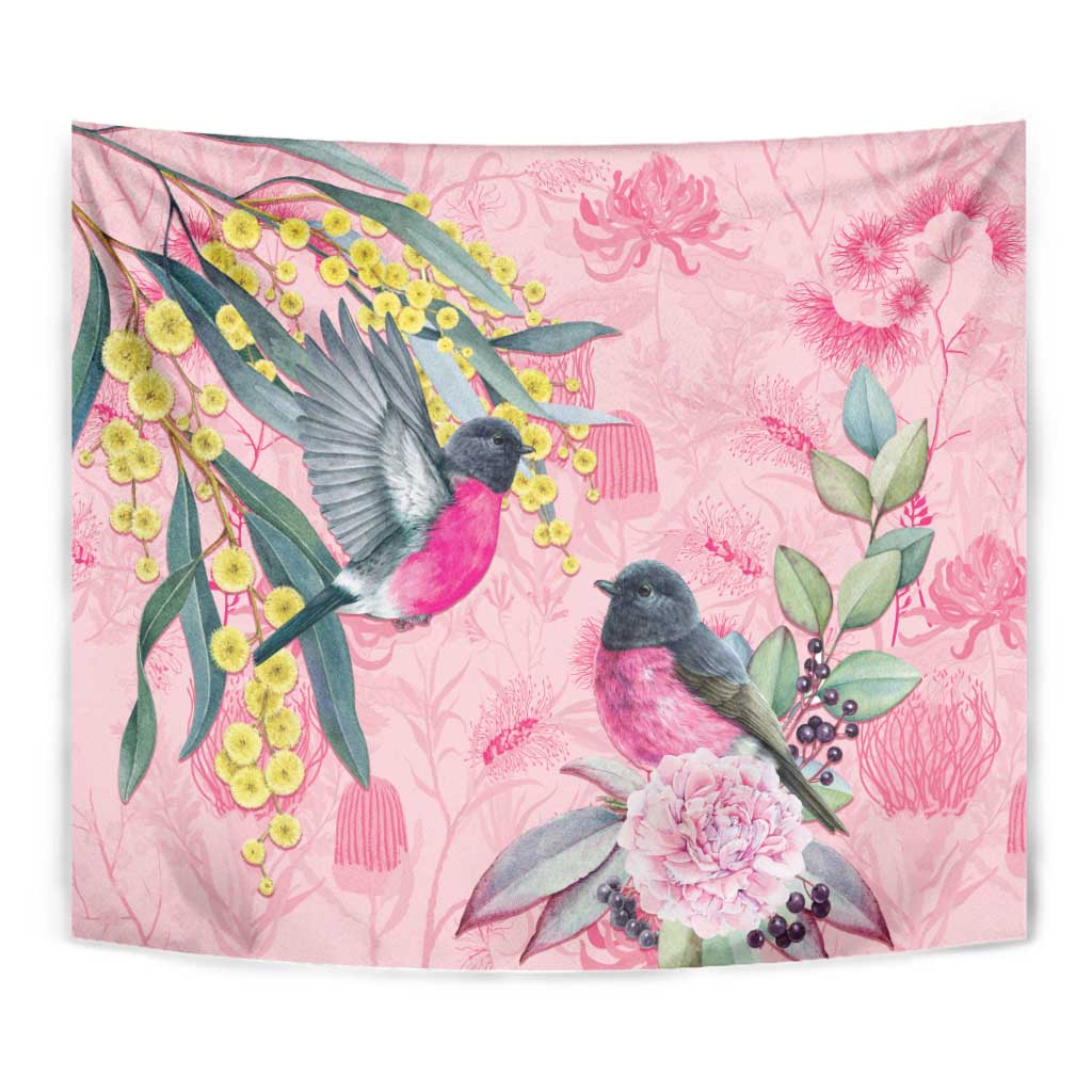 Birds and Floral Aussie Pink Robins Tapestry Rosy Glow - Aussie Hoodie