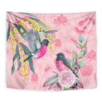 Birds and Floral Aussie Pink Robins Tapestry Rosy Glow - Aussie Hoodie