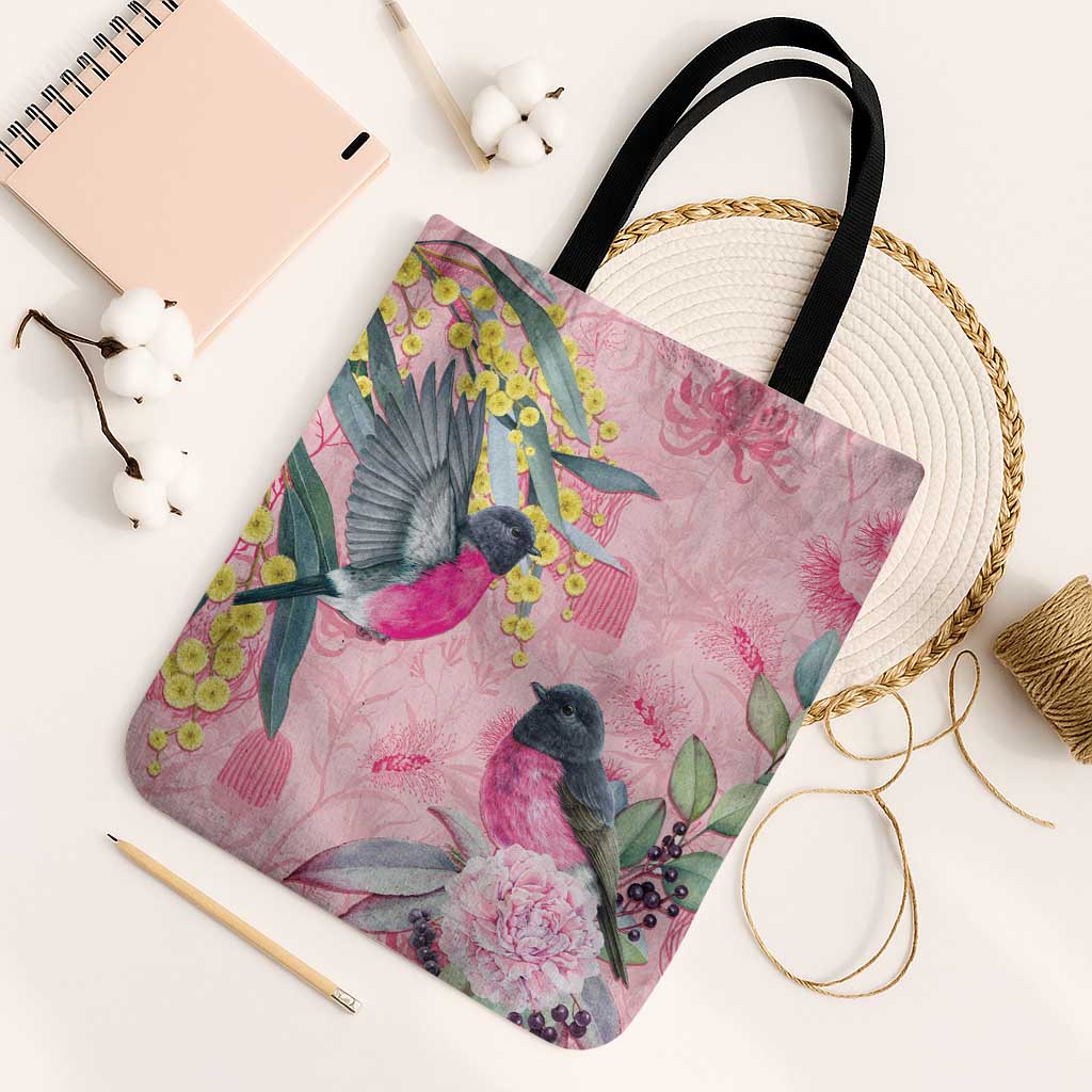 Birds and Floral Aussie Pink Robins Tote Bag Rosy Glow - Aussie Hoodie