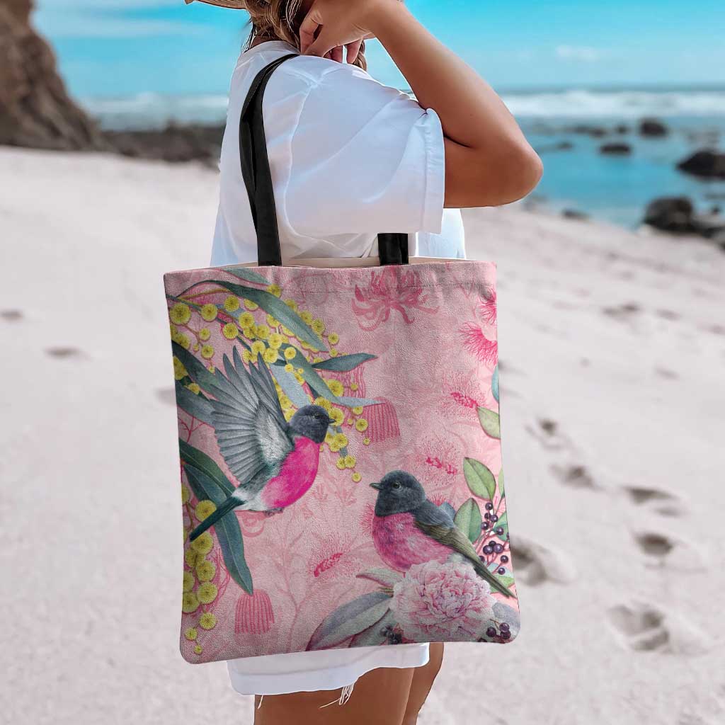 Birds and Floral Aussie Pink Robins Tote Bag Rosy Glow - Aussie Hoodie