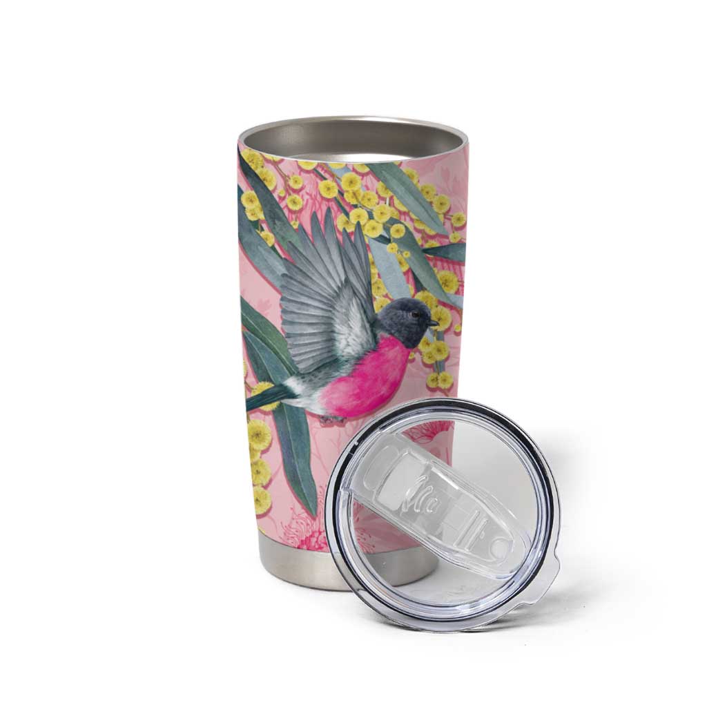 Birds and Floral Aussie Pink Robins Tumbler Cup Rosy Glow - Aussie Hoodie