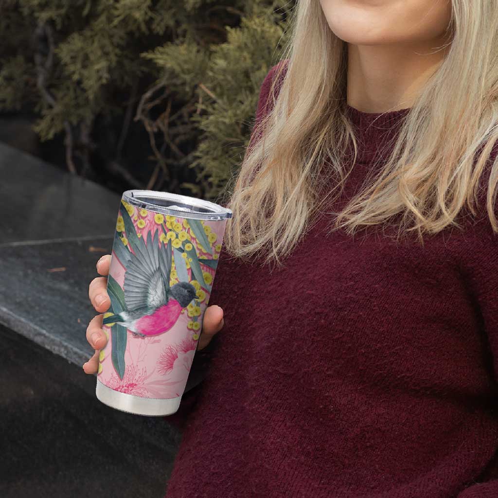 Birds and Floral Aussie Pink Robins Tumbler Cup Rosy Glow - Aussie Hoodie