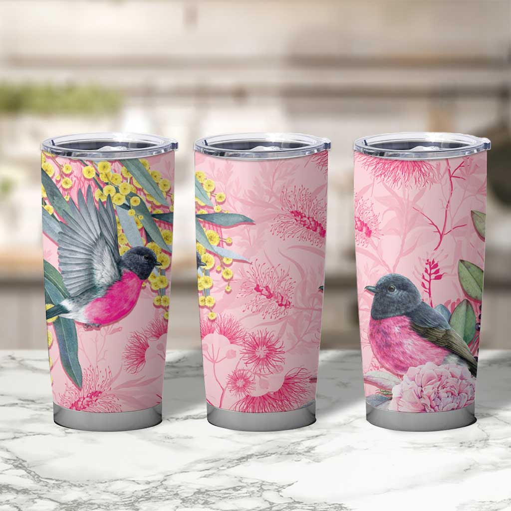 Birds and Floral Aussie Pink Robins Tumbler Cup Rosy Glow - Aussie Hoodie