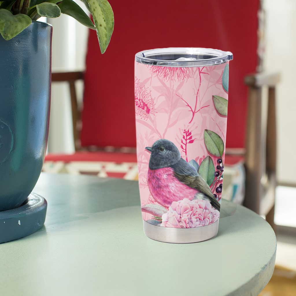 Birds and Floral Aussie Pink Robins Tumbler Cup Rosy Glow - Aussie Hoodie