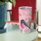 Birds and Floral Aussie Pink Robins Tumbler Cup Rosy Glow - Aussie Hoodie