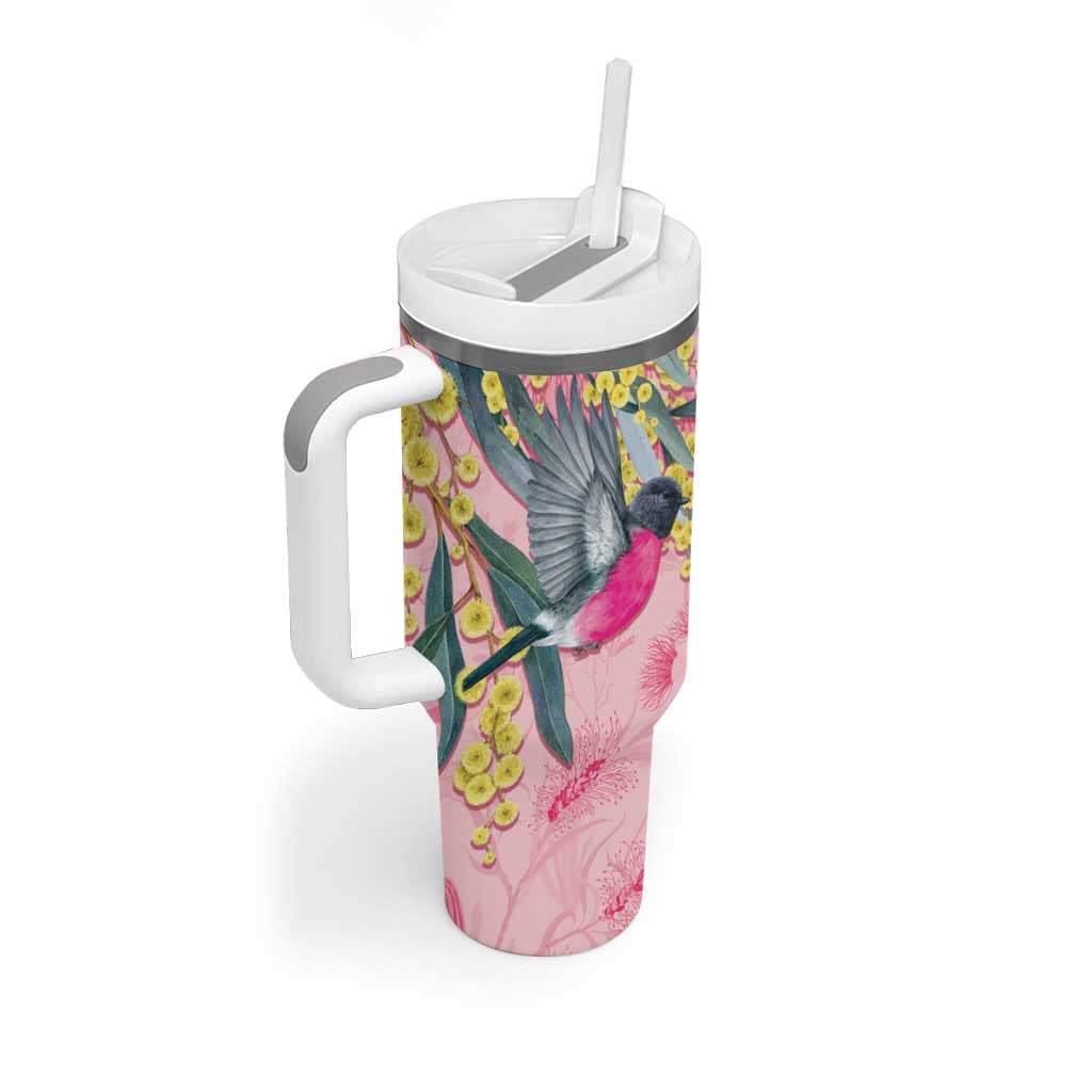 Birds and Floral Aussie Pink Robins Tumbler With Handle Rosy Glow - Aussie Hoodie