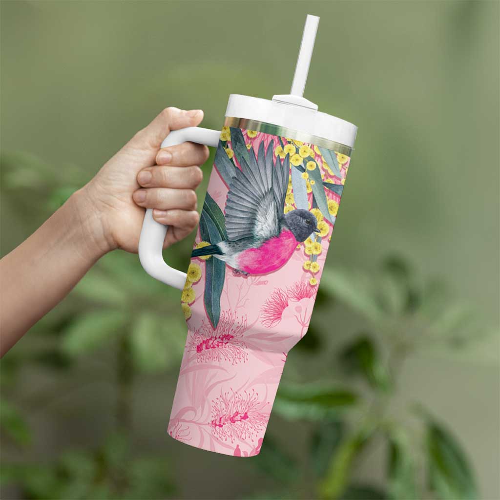 Birds and Floral Aussie Pink Robins Tumbler With Handle Rosy Glow - Aussie Hoodie