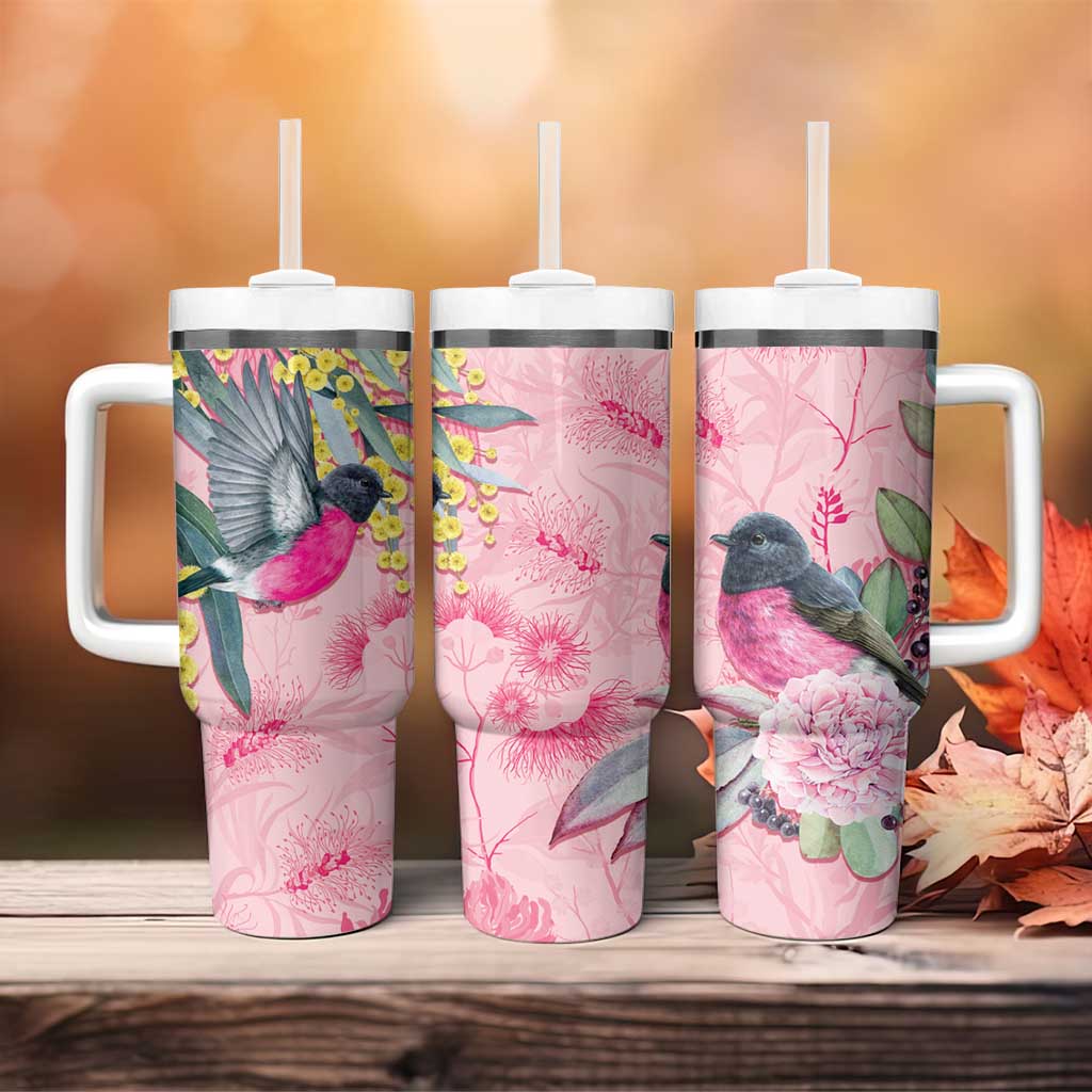 Birds and Floral Aussie Pink Robins Tumbler With Handle Rosy Glow - Aussie Hoodie