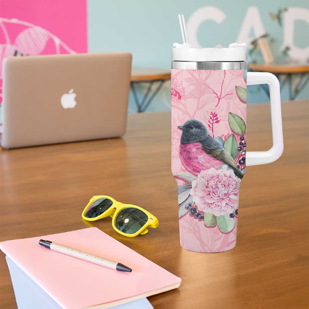 Birds and Floral Aussie Pink Robins Tumbler With Handle Rosy Glow - Aussie Hoodie