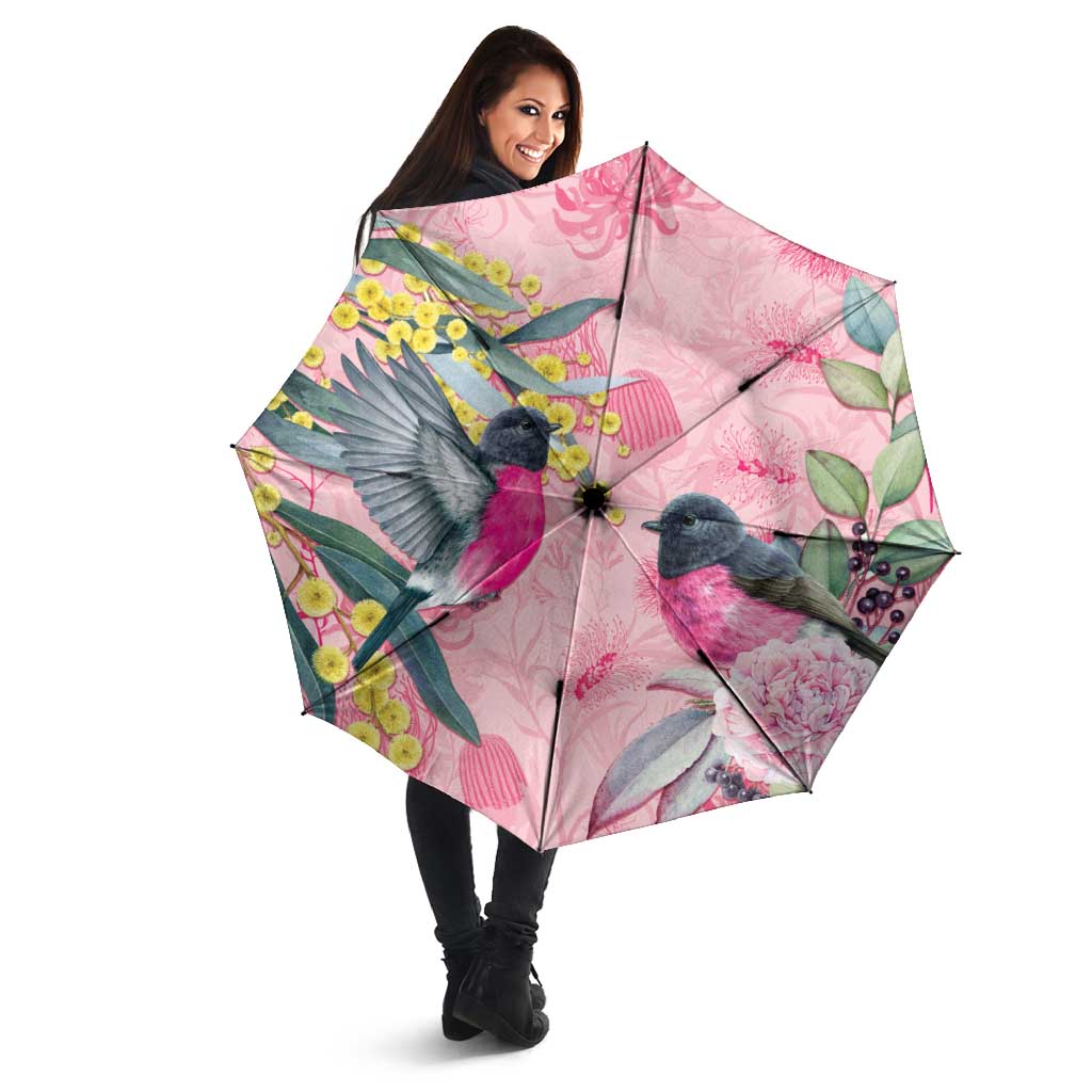 Birds and Floral Aussie Pink Robins Umbrella Rosy Glow - Aussie Hoodie