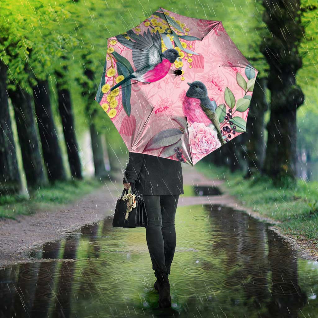 Birds and Floral Aussie Pink Robins Umbrella Rosy Glow - Aussie Hoodie