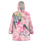 Birds and Floral Aussie Pink Robins Wearable Blanket Hoodie Rosy Glow - Aussie Hoodie