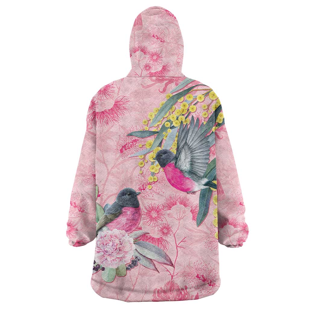 Birds and Floral Aussie Pink Robins Wearable Blanket Hoodie Rosy Glow - Aussie Hoodie