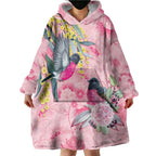 Birds and Floral Aussie Pink Robins Wearable Blanket Hoodie Rosy Glow - Aussie Hoodie