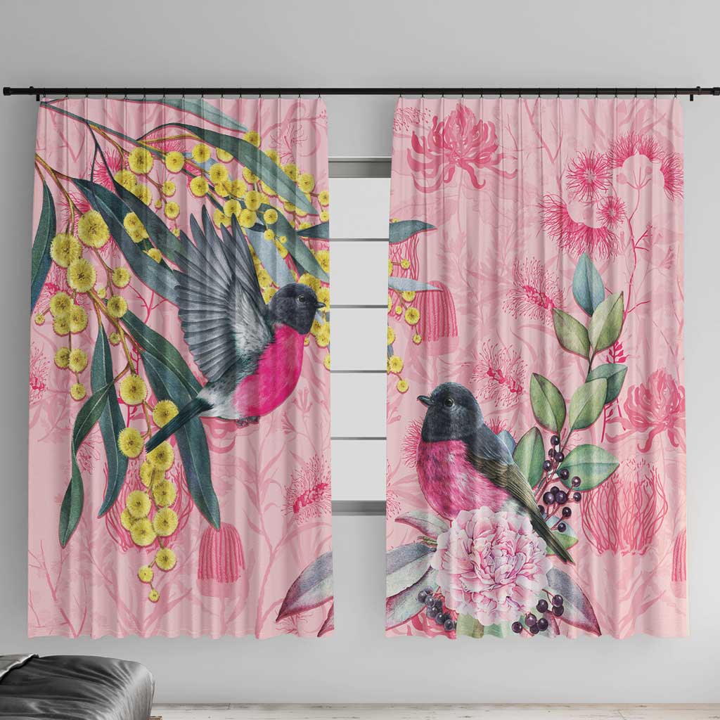 Birds and Floral Aussie Pink Robins Window Curtain Rosy Glow - Aussie Hoodie