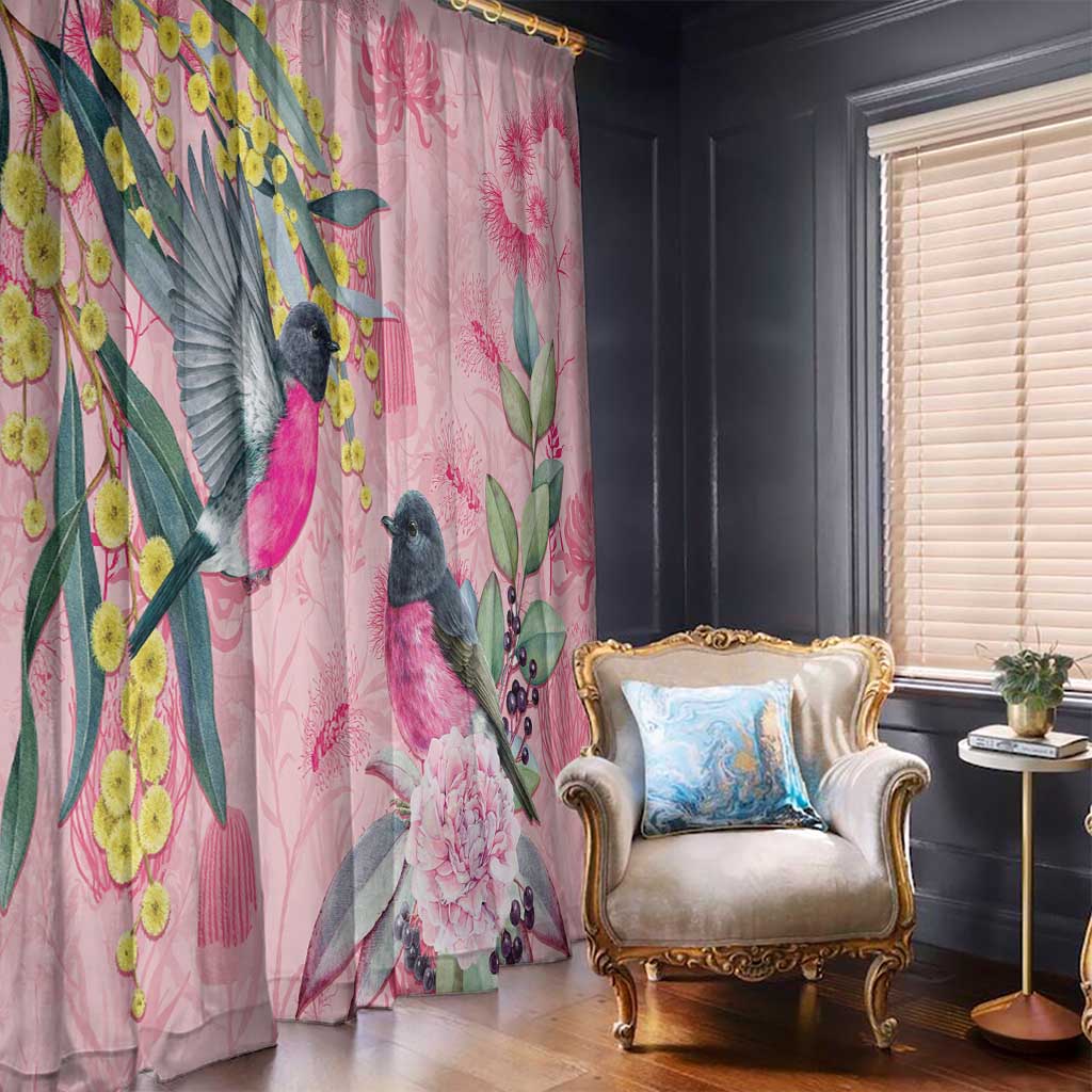 Birds and Floral Aussie Pink Robins Window Curtain Rosy Glow - Aussie Hoodie