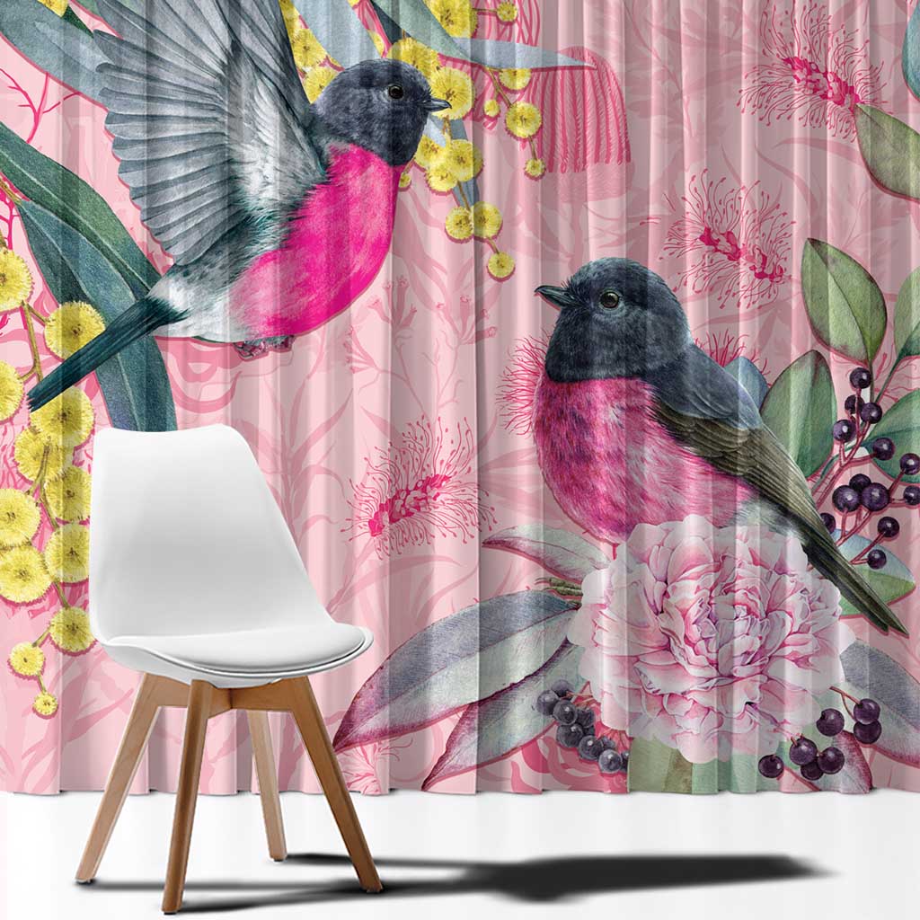 Birds and Floral Aussie Pink Robins Window Curtain Rosy Glow - Aussie Hoodie