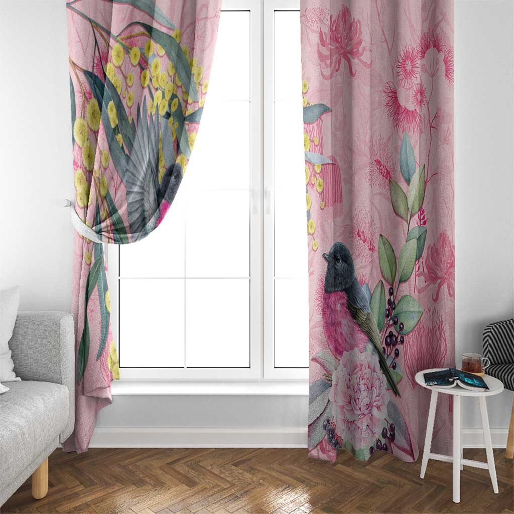 Birds and Floral Aussie Pink Robins Window Curtain Rosy Glow - Aussie Hoodie