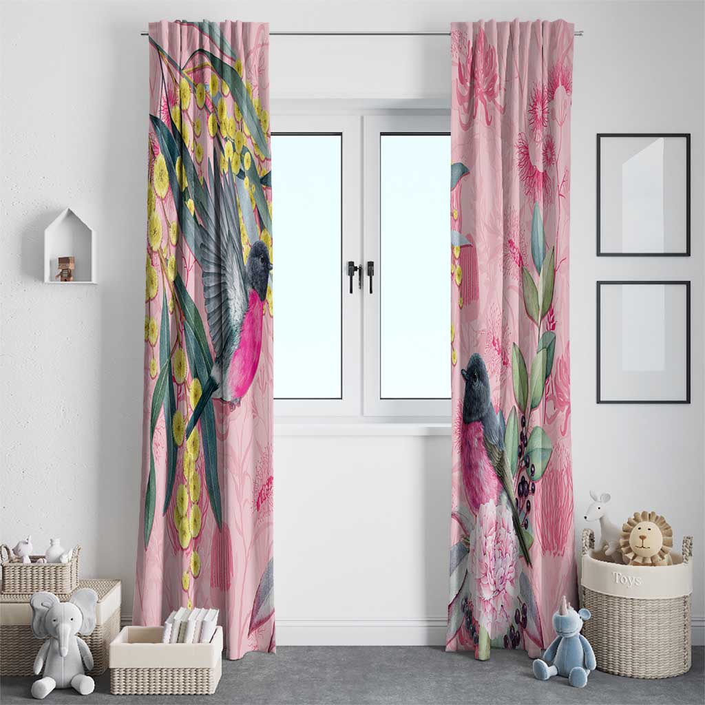 Birds and Floral Aussie Pink Robins Window Curtain Rosy Glow - Aussie Hoodie