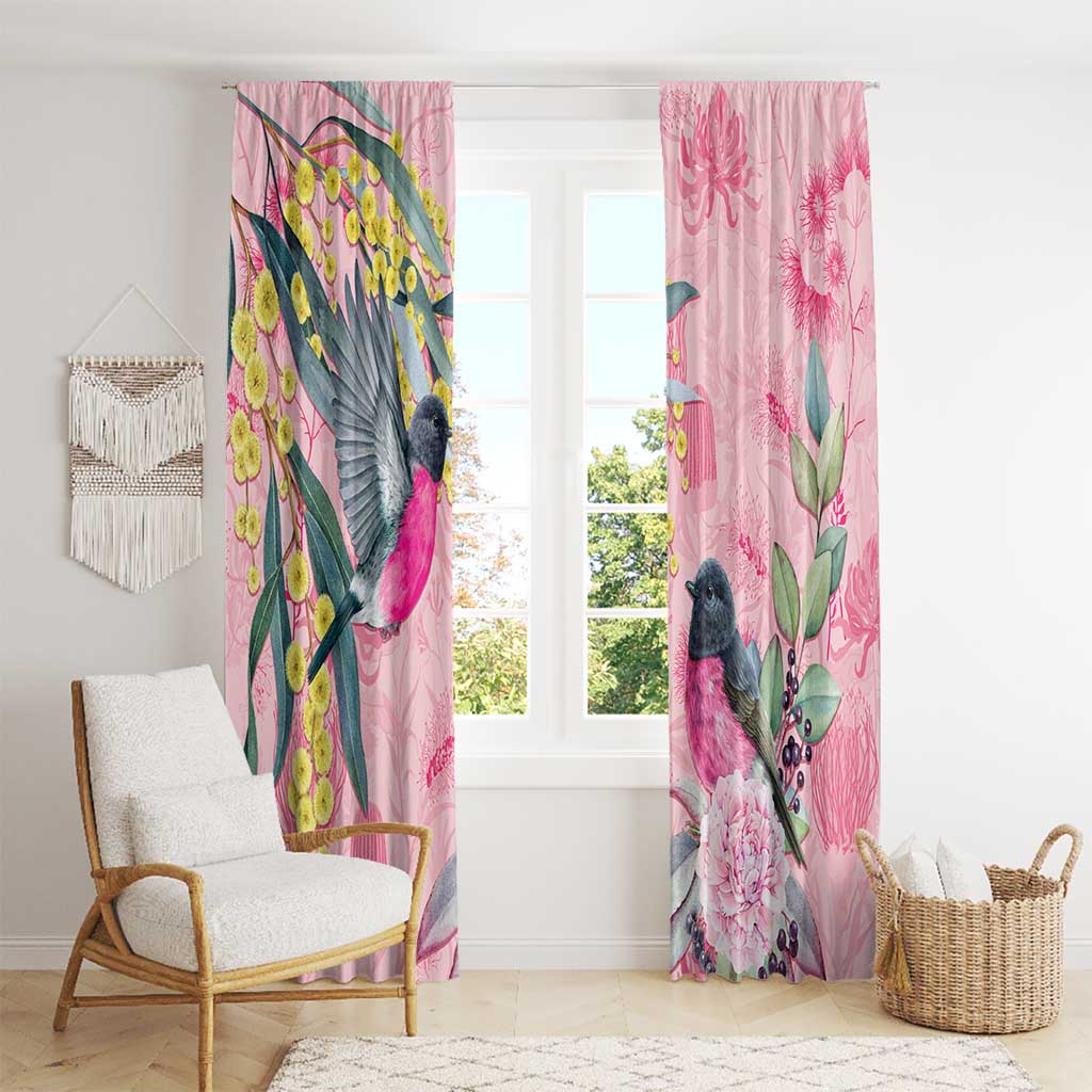 Birds and Floral Aussie Pink Robins Window Curtain Rosy Glow - Aussie Hoodie