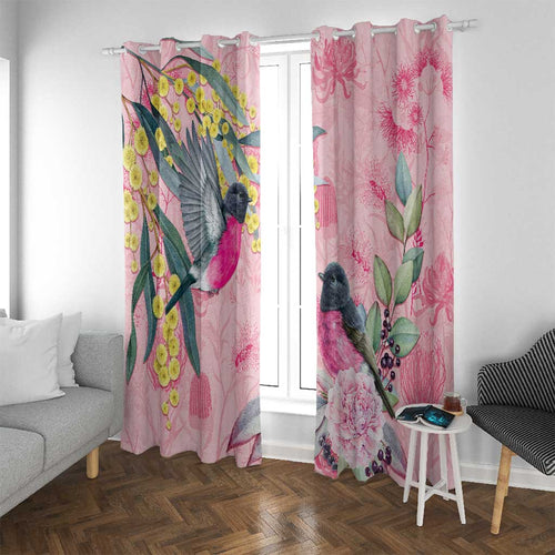 Birds and Floral Aussie Pink Robins Window Curtain Rosy Glow - Aussie Hoodie