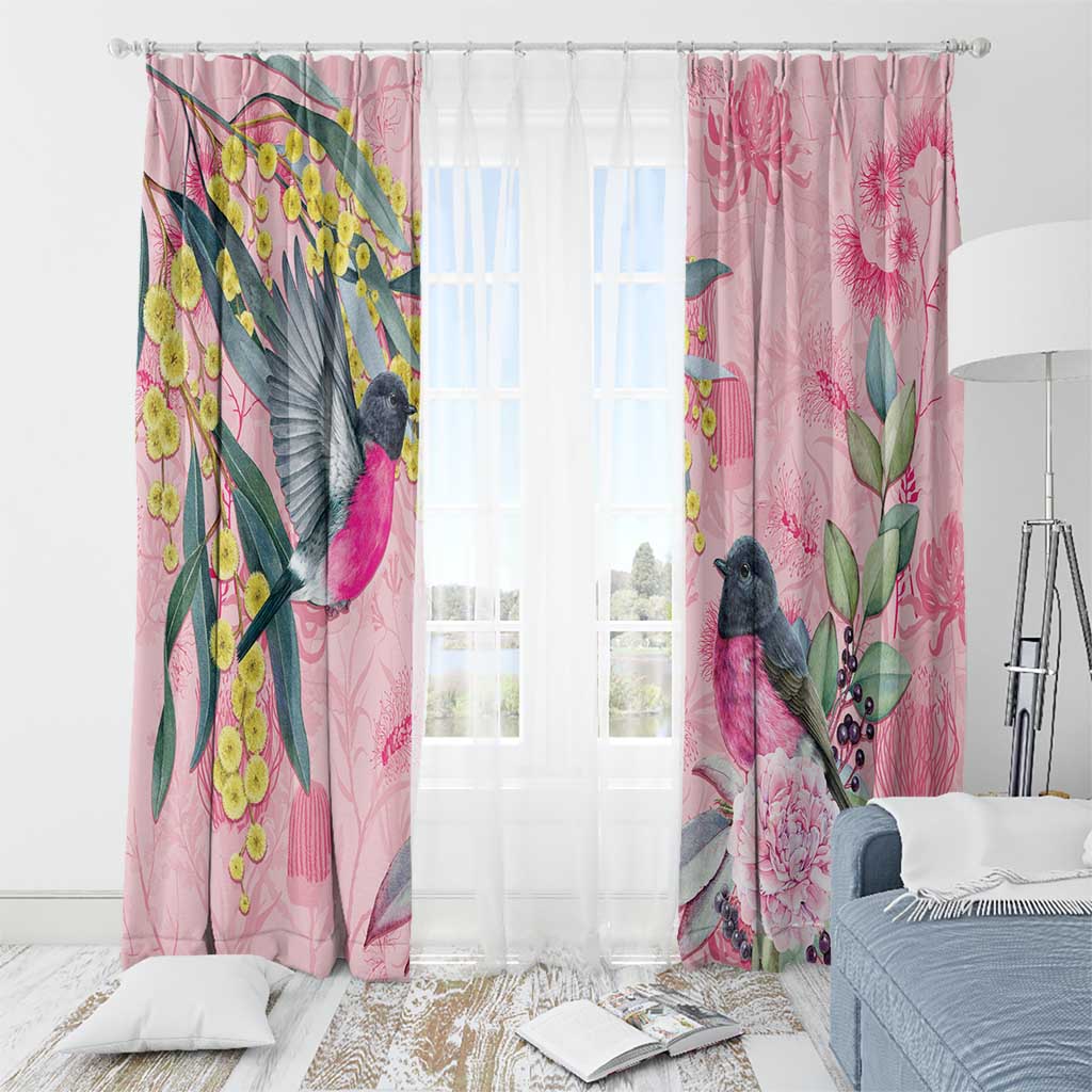 Birds and Floral Aussie Pink Robins Window Curtain Rosy Glow - Aussie Hoodie