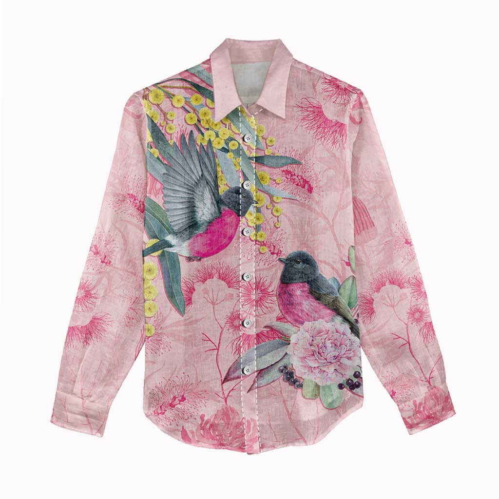 Birds and Floral Aussie Pink Robins Women Casual Shirt Rosy Glow - Aussie Hoodie