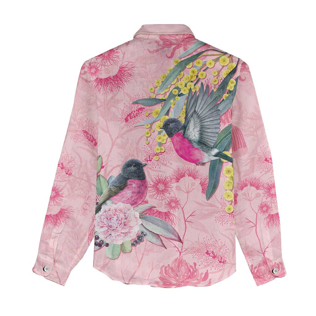 Birds and Floral Aussie Pink Robins Women Casual Shirt Rosy Glow - Aussie Hoodie