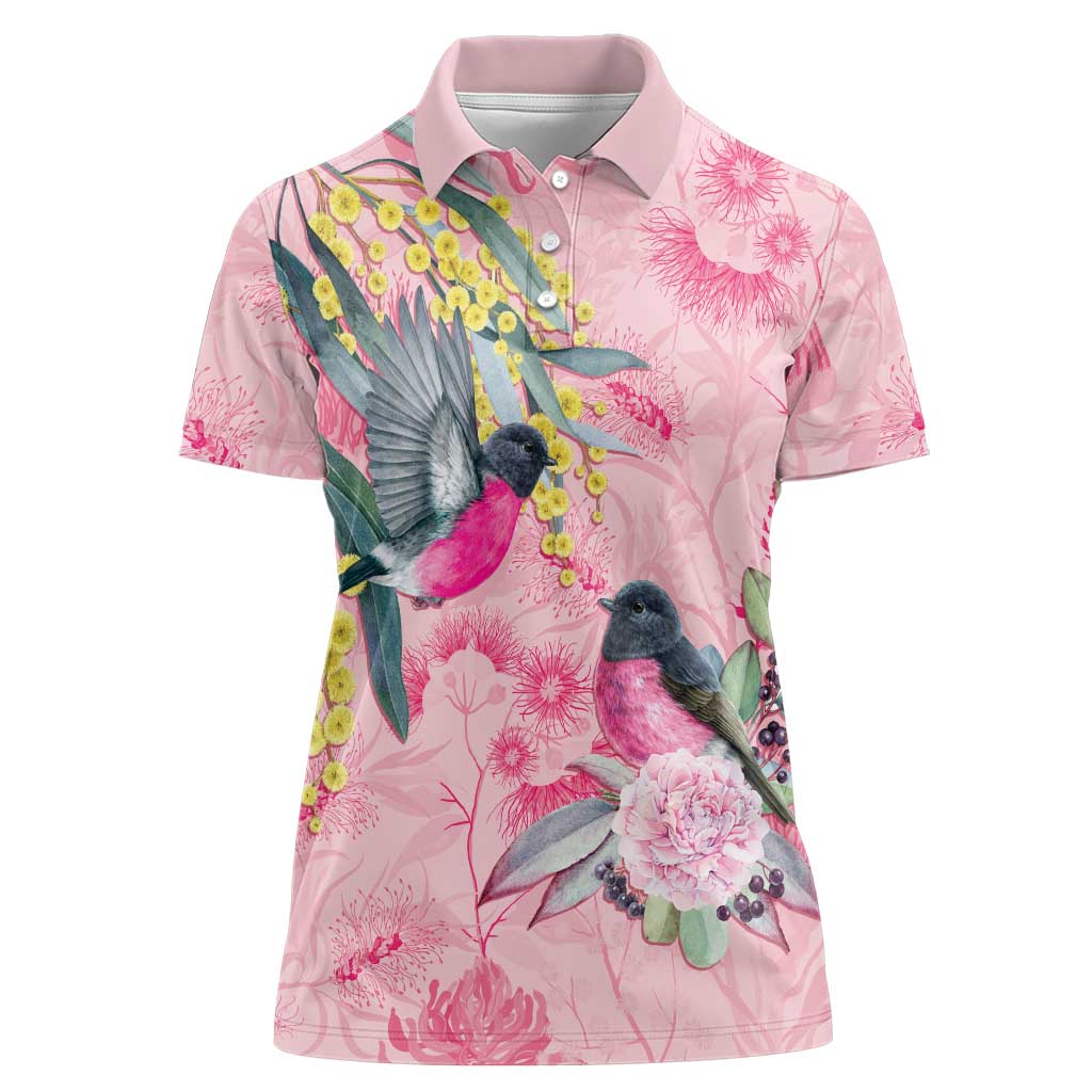 Birds and Floral Aussie Pink Robins Women Polo Shirt Rosy Glow - Aussie Hoodie