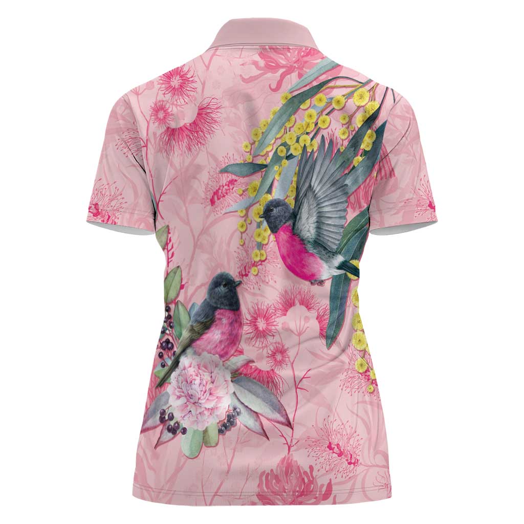 Birds and Floral Aussie Pink Robins Women Polo Shirt Rosy Glow - Aussie Hoodie
